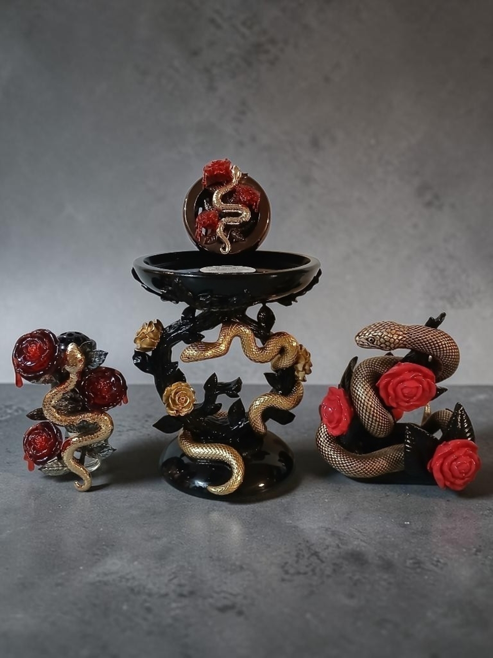 Black and Gold Snake & Red Rose Candle, Wallflower And Soap Holder And Car Clip